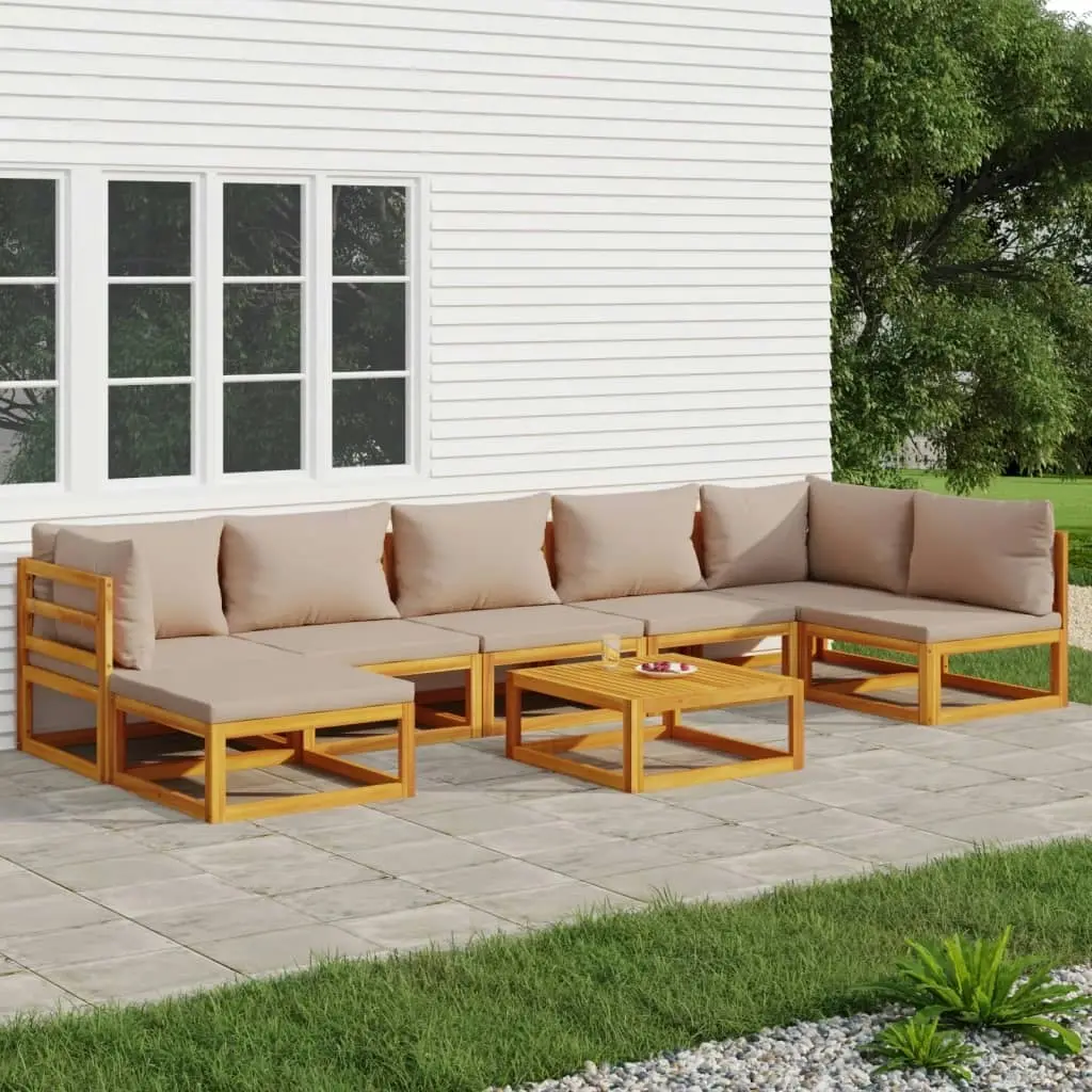 8 Piece Garden Lounge Set with Taupe Cushions Solid Wood 3155275