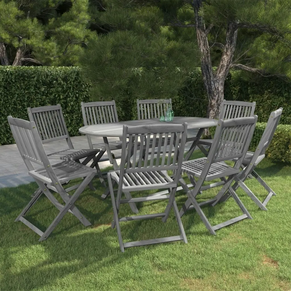 9 Piece Garden Dining Set Solid Acacia Wood Grey 3057875