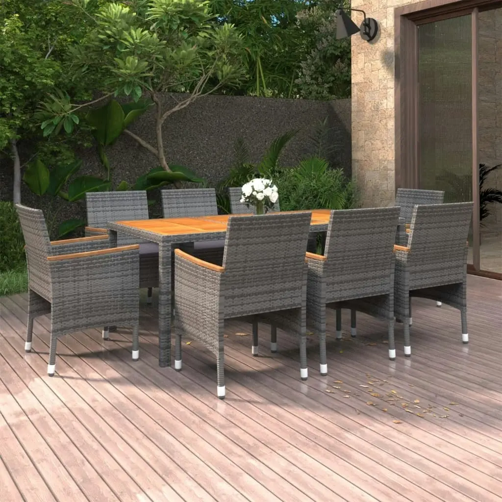 9 Piece Garden Dining Set Poly Rattan Grey 3058457