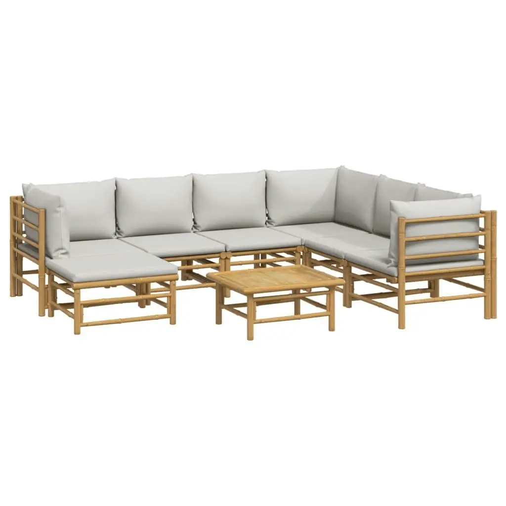 8 Piece Garden Lounge Set with Light Grey Cushions Bamboo 3155095