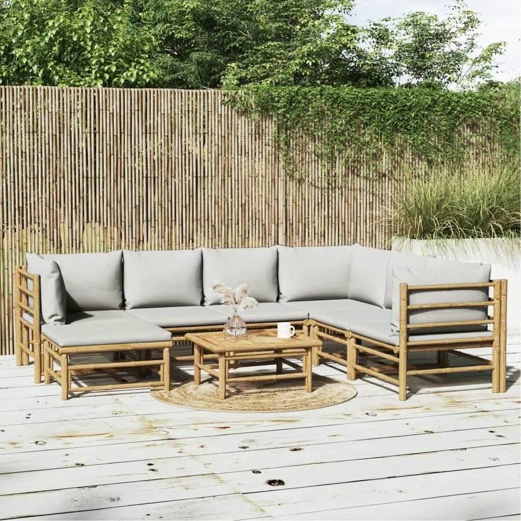 8 Piece Garden Lounge Set with Light Grey Cushions Bamboo 3155095