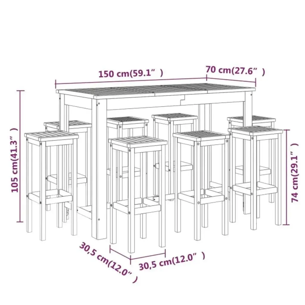 9 Piece Garden Bar Set Solid Wood Acacia 3116023