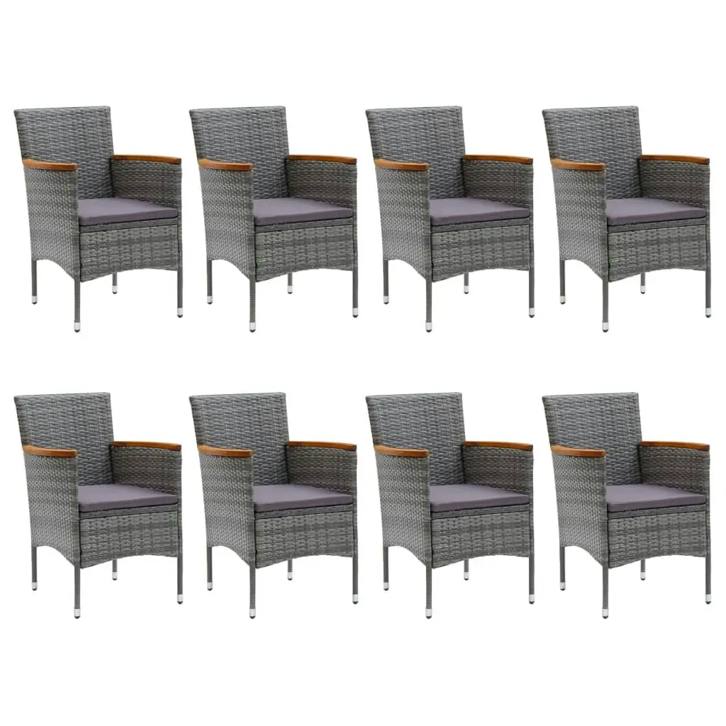 9 Piece Garden Dining Set Poly Rattan and Acacia Wood Grey 3058347