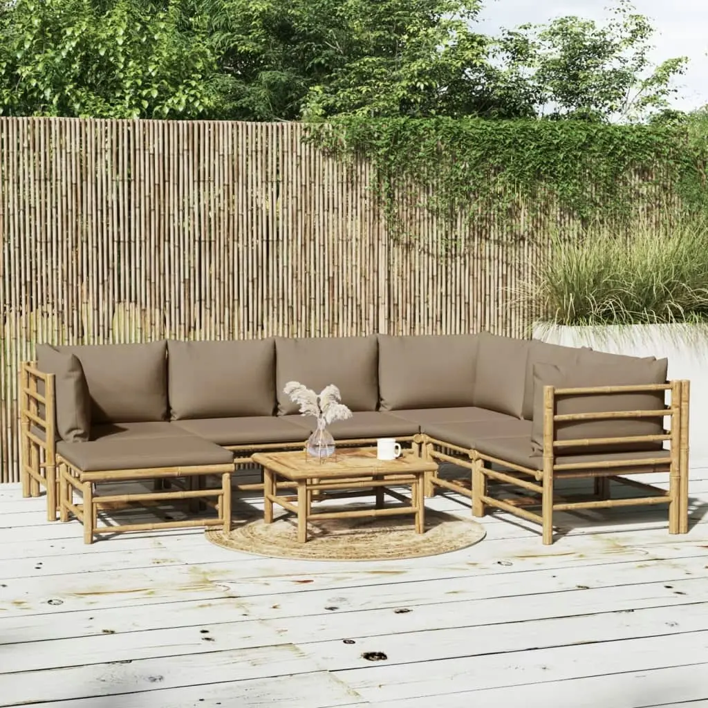 8 Piece Garden Lounge Set with Taupe Cushions  Bamboo 3155127