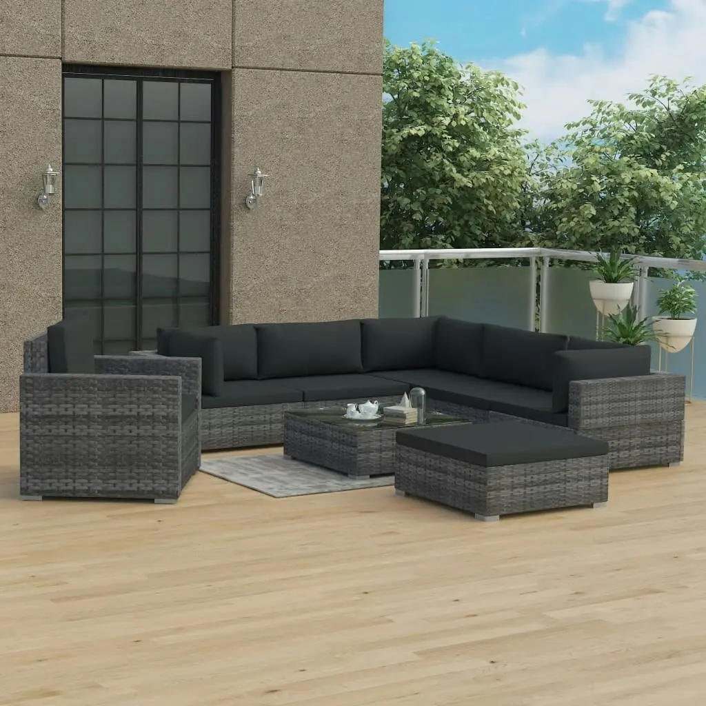 8 Piece Garden Lounge Set with Cushions Poly Rattan Grey 46767