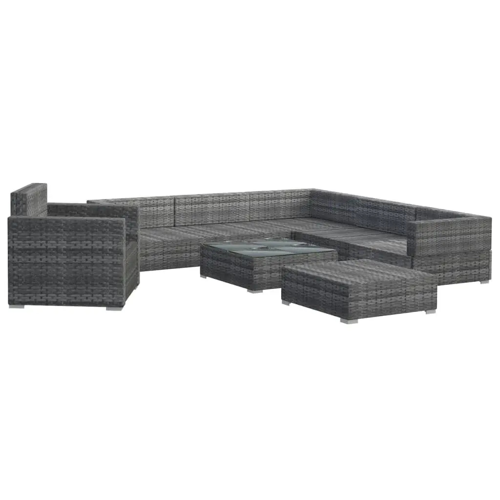 8 Piece Garden Lounge Set with Cushions Poly Rattan Grey 46767