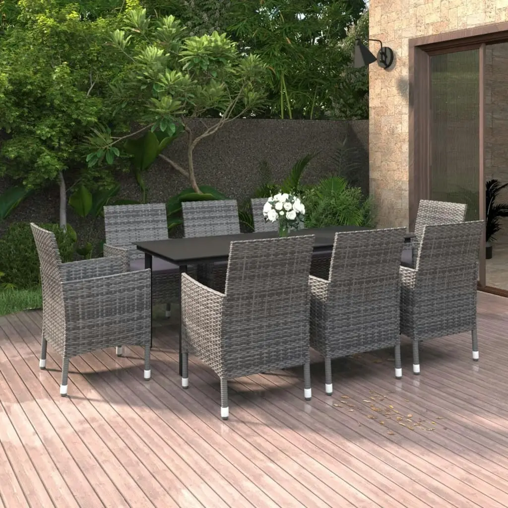 9 Piece Garden Dining Set with Cushions Poly Rattan and Glass 3099696