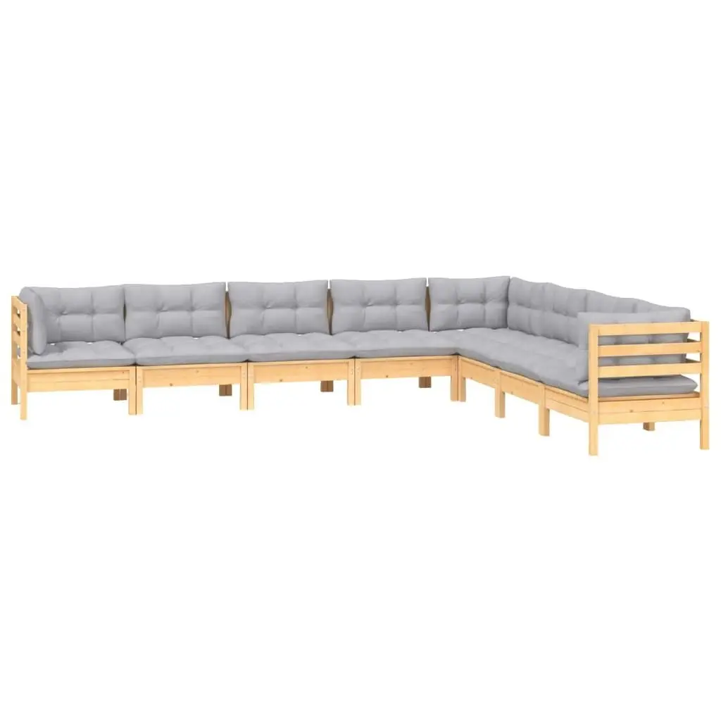 8 Piece Garden Lounge Set with Grey Cushions Solid Pinewood 3096802