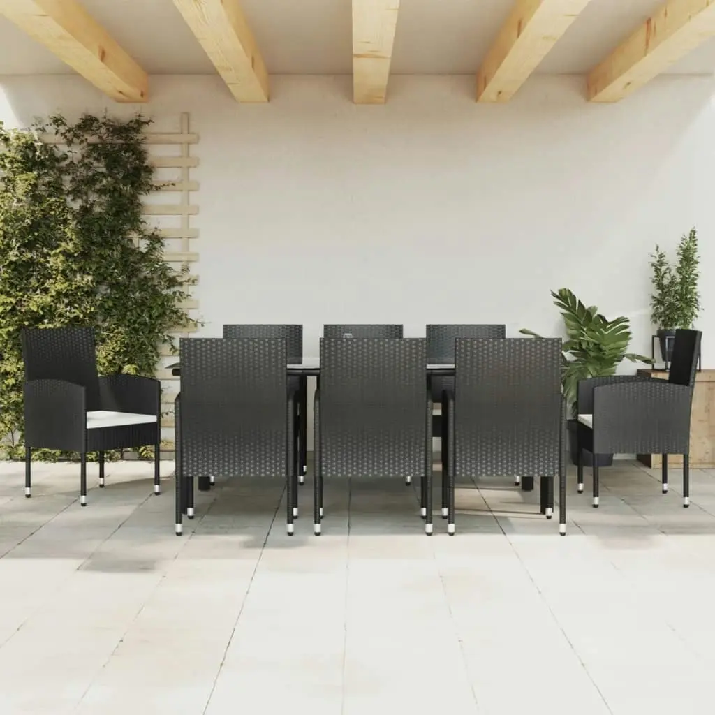 9 Piece Garden Dining Set Black Poly Rattan and Steel 3203319