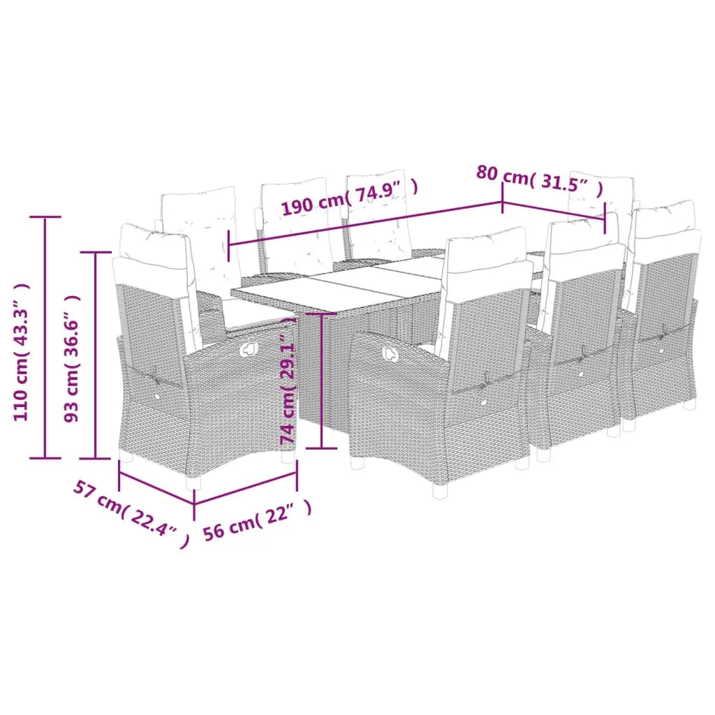 9 Piece Garden Dining Set with Cushions Black Poly Rattan 3212685