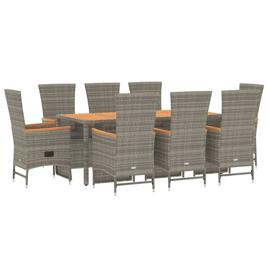 9 Piece Garden Dining Set with Cushions Grey Poly Rattan 3157560