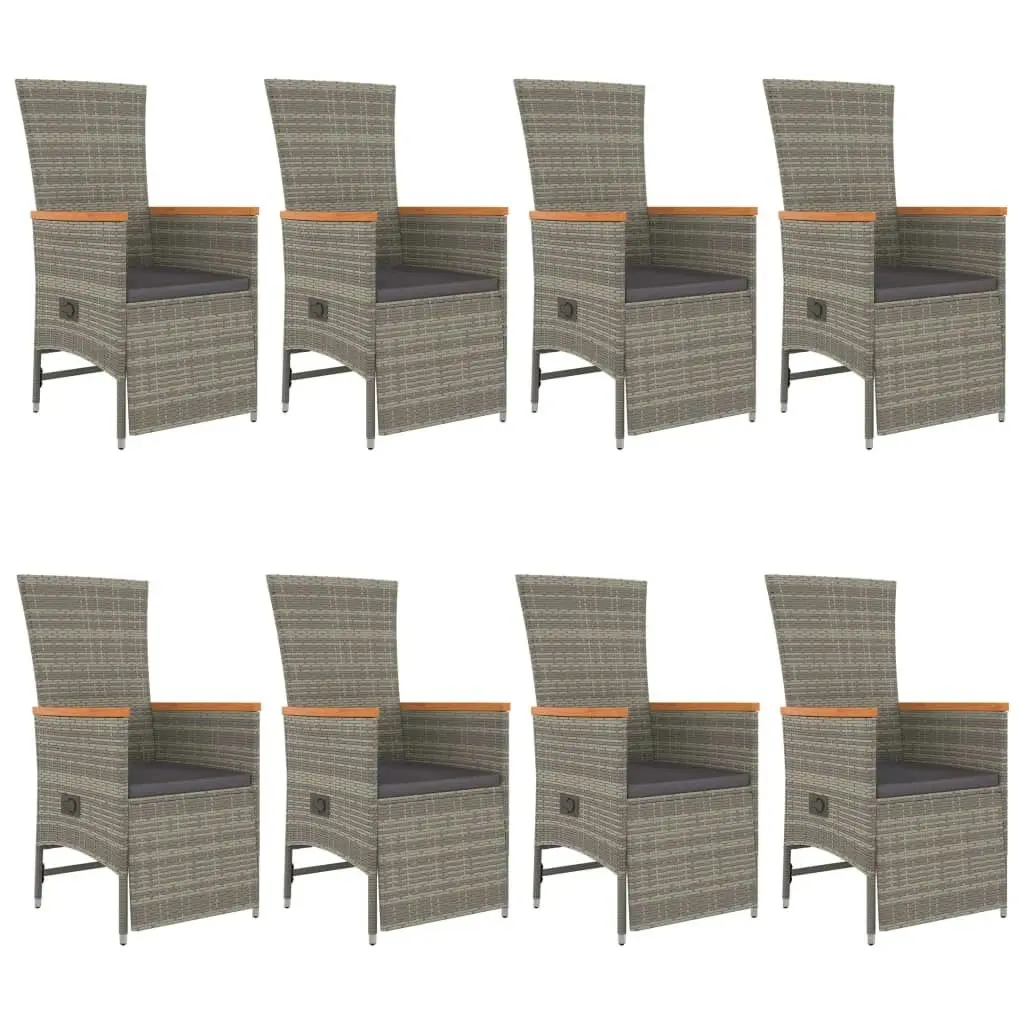 9 Piece Garden Dining Set with Cushions Grey Poly Rattan 3157560