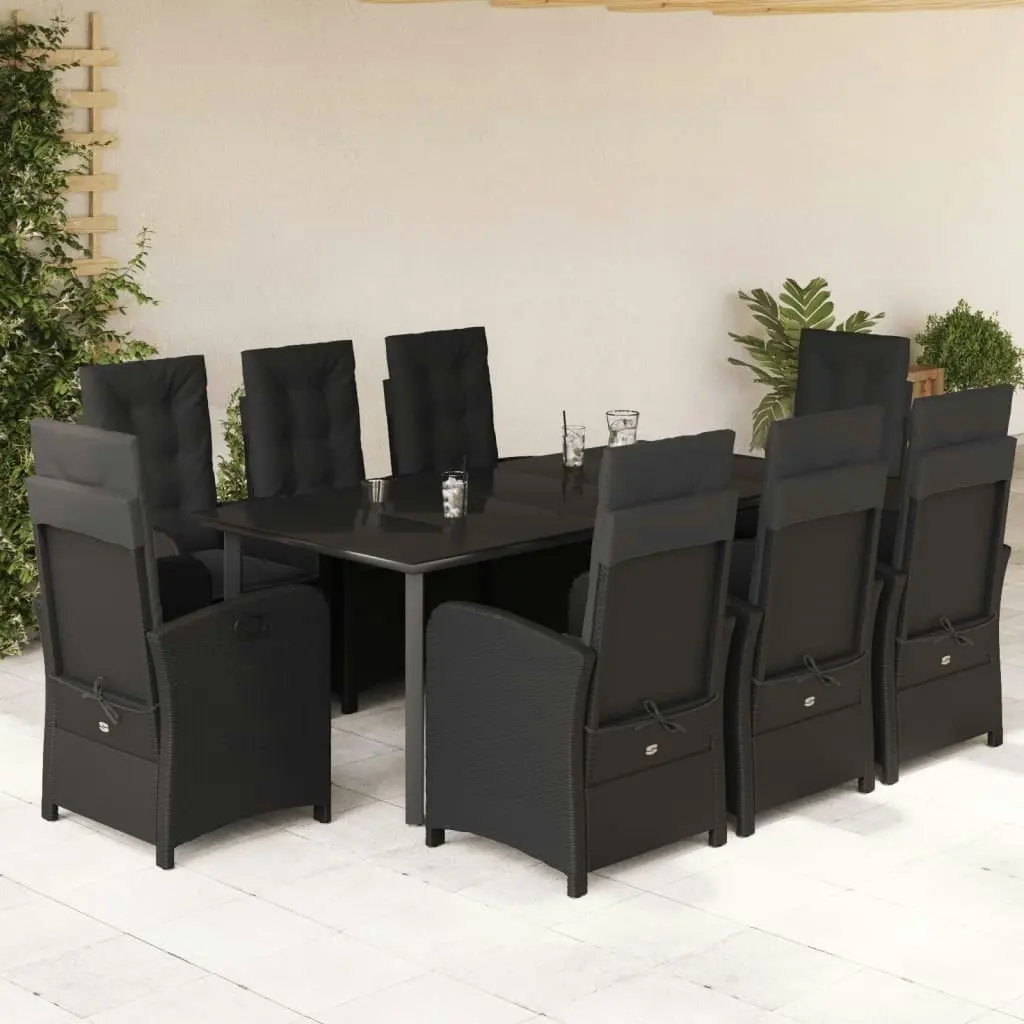 9 Piece Garden Dining Set with Cushions Black Poly Rattan 3212328