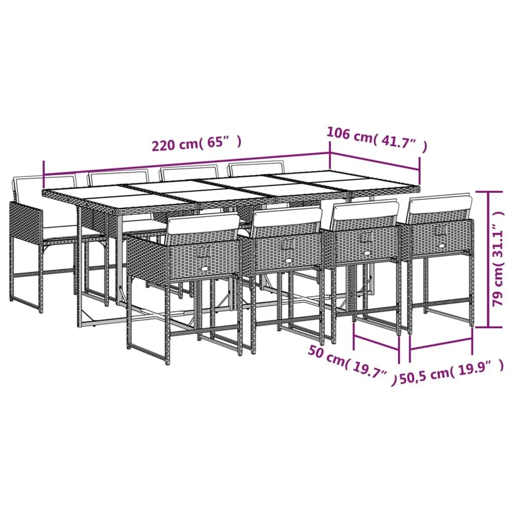 9 Piece Garden Dining Set with Cushions Mix Beige Poly Rattan 3211284