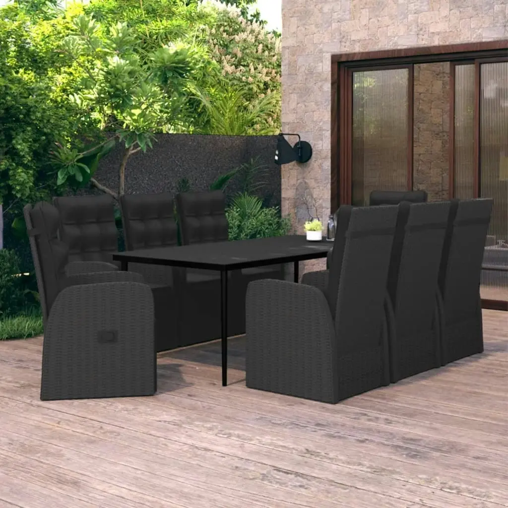 9 Piece Garden Dining Set with Cushions Black 3099504