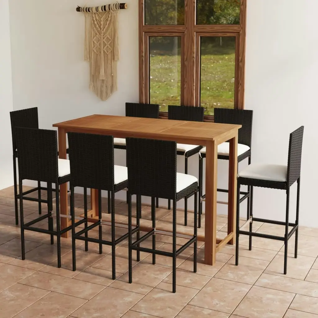 9 Piece Garden Bar Set with Cushions Black 3068008