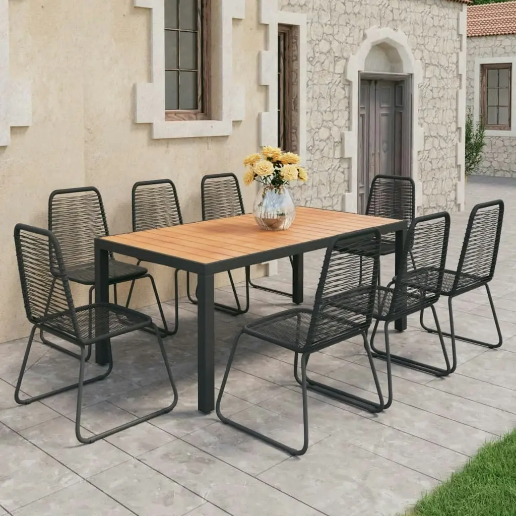 9 Piece Garden Dining Set PVC Rattan Black and Brown 3060129