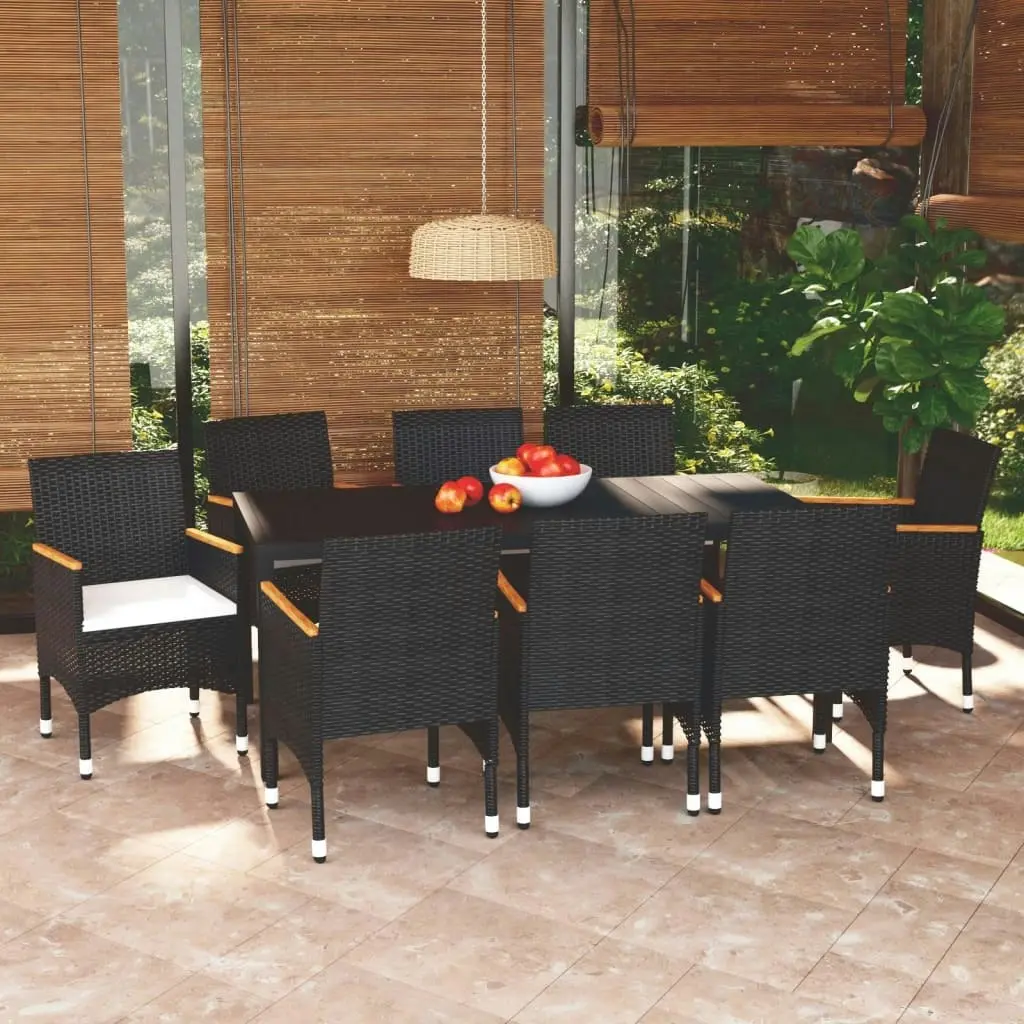 9 Piece Garden Dining Set with Cushions Poly Rattan Black 3095020