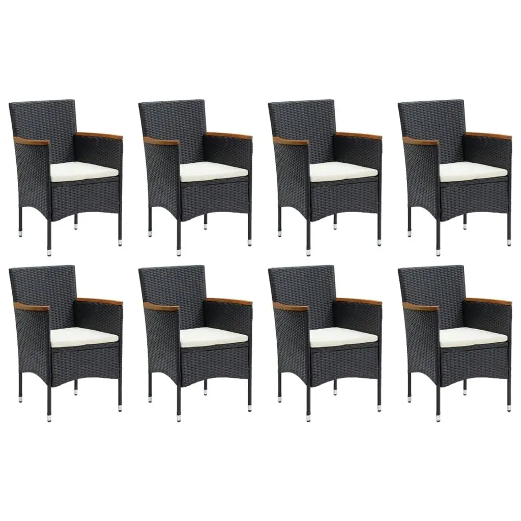 9 Piece Garden Dining Set with Cushions Poly Rattan Black 3095020