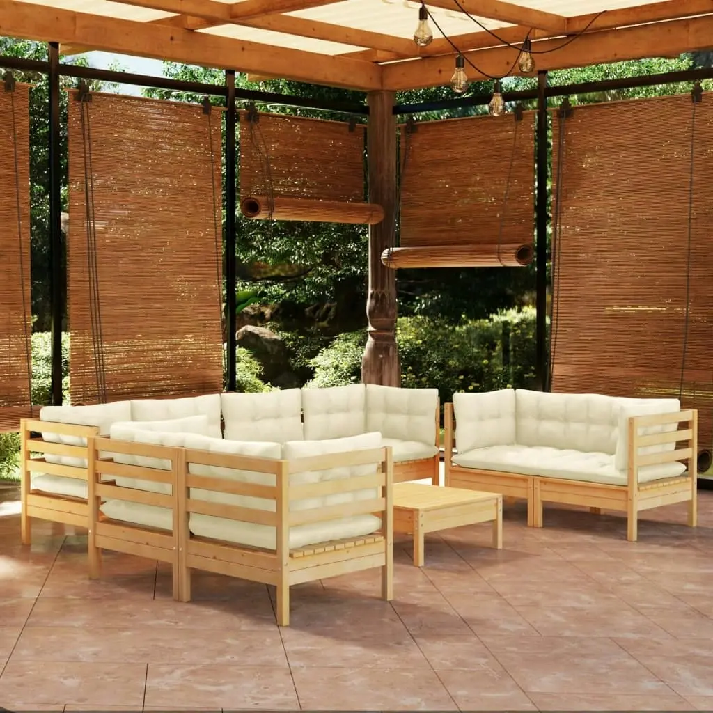 9 Piece Garden Lounge Set with Cream Cushions Solid Pinewood 3096274