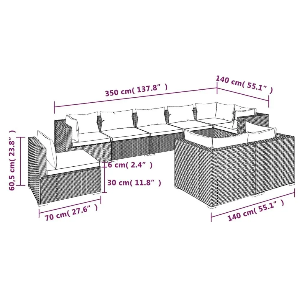 9 Piece Garden Lounge Set with Cushions Poly Rattan Brown 3102627