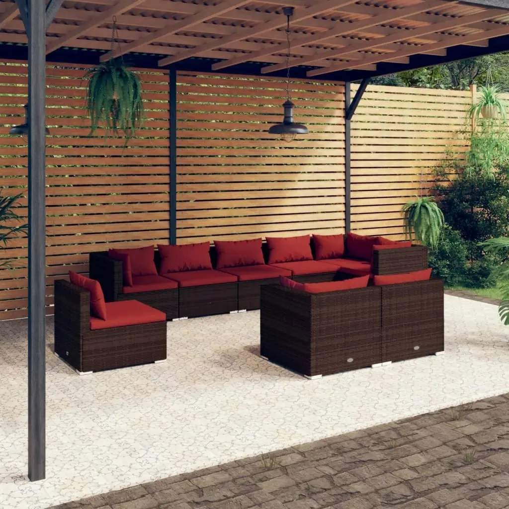 9 Piece Garden Lounge Set with Cushions Poly Rattan Brown 3102627