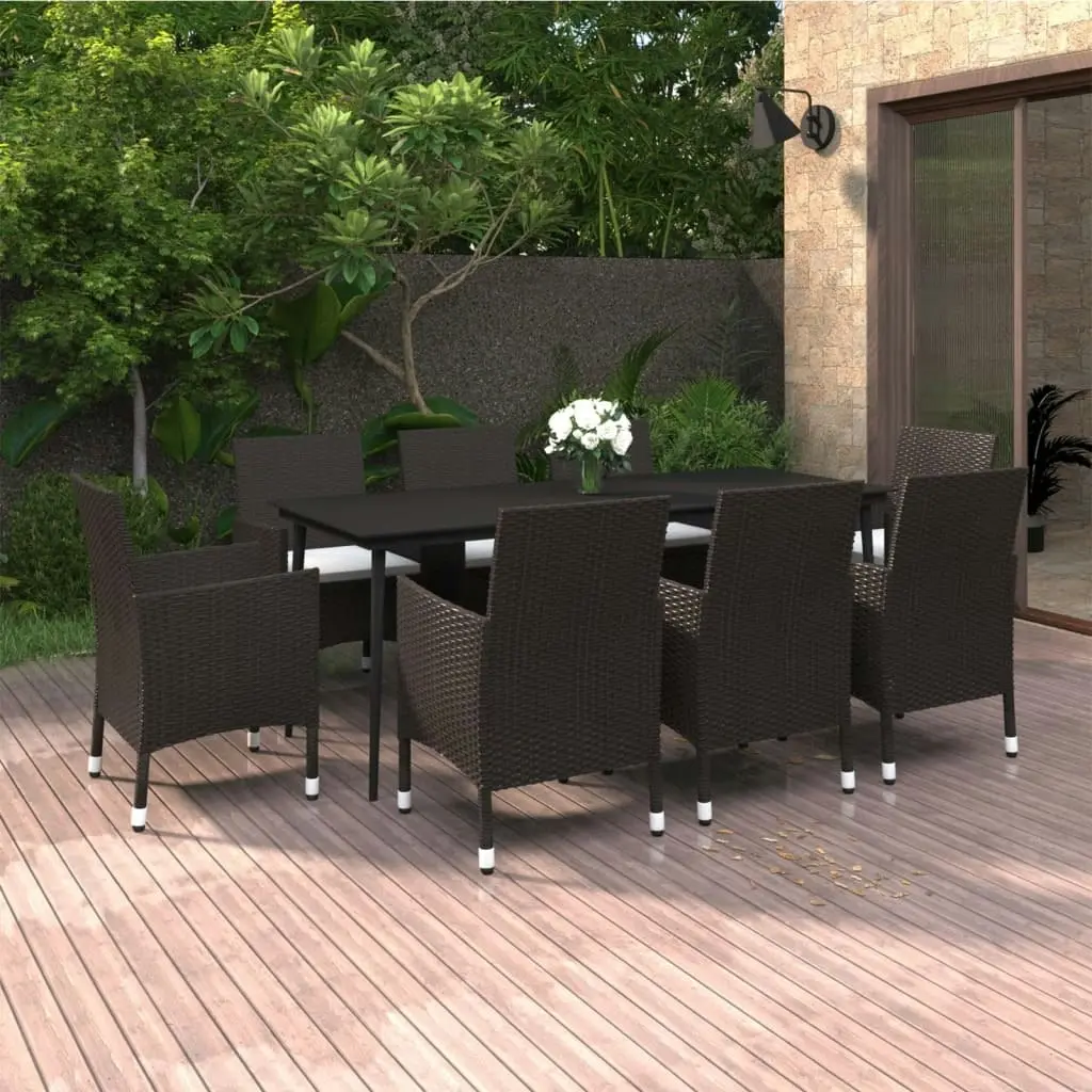 9 Piece Garden Dining Set with Cushions Poly Rattan and Glass 3099726