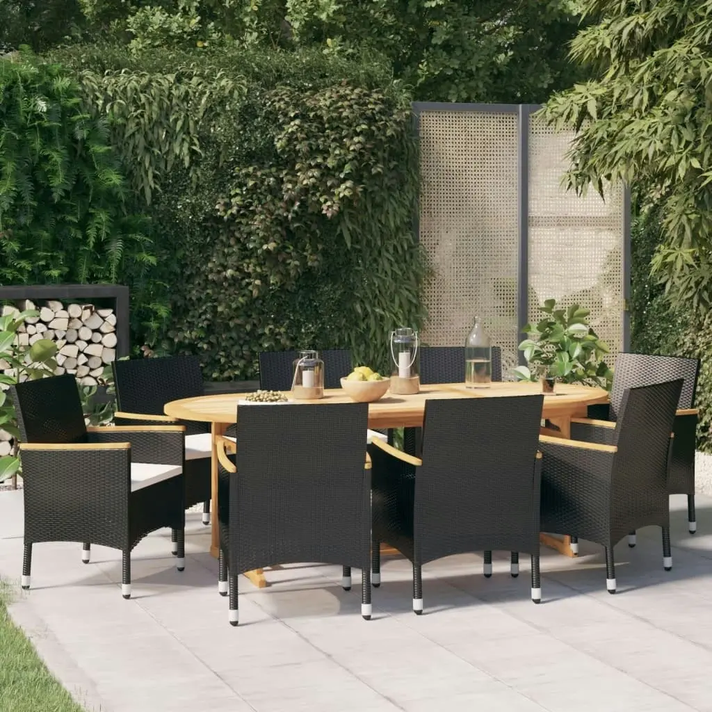 9 Piece Garden Dining Set with Cushions Black 3103600