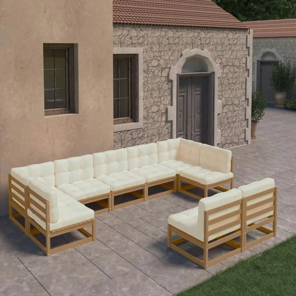 9 Piece Garden Lounge Set&Cushions Honey Brown Solid Pinewood 3077217