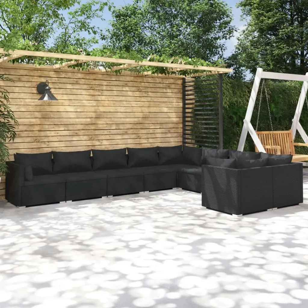 9 Piece Garden Lounge Set with Cushions Poly Rattan Black 3102760