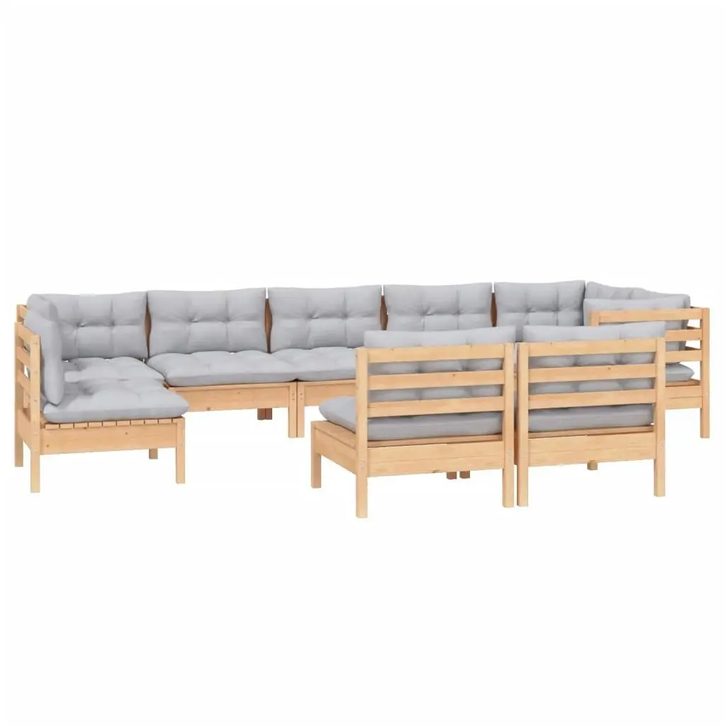 9 Piece Garden Lounge Set with Grey Cushions Solid Pinewood 3096477