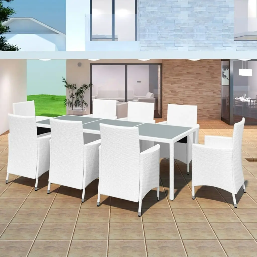 9 Piece Outdoor Dining Set Poly Rattan Cream White 42500