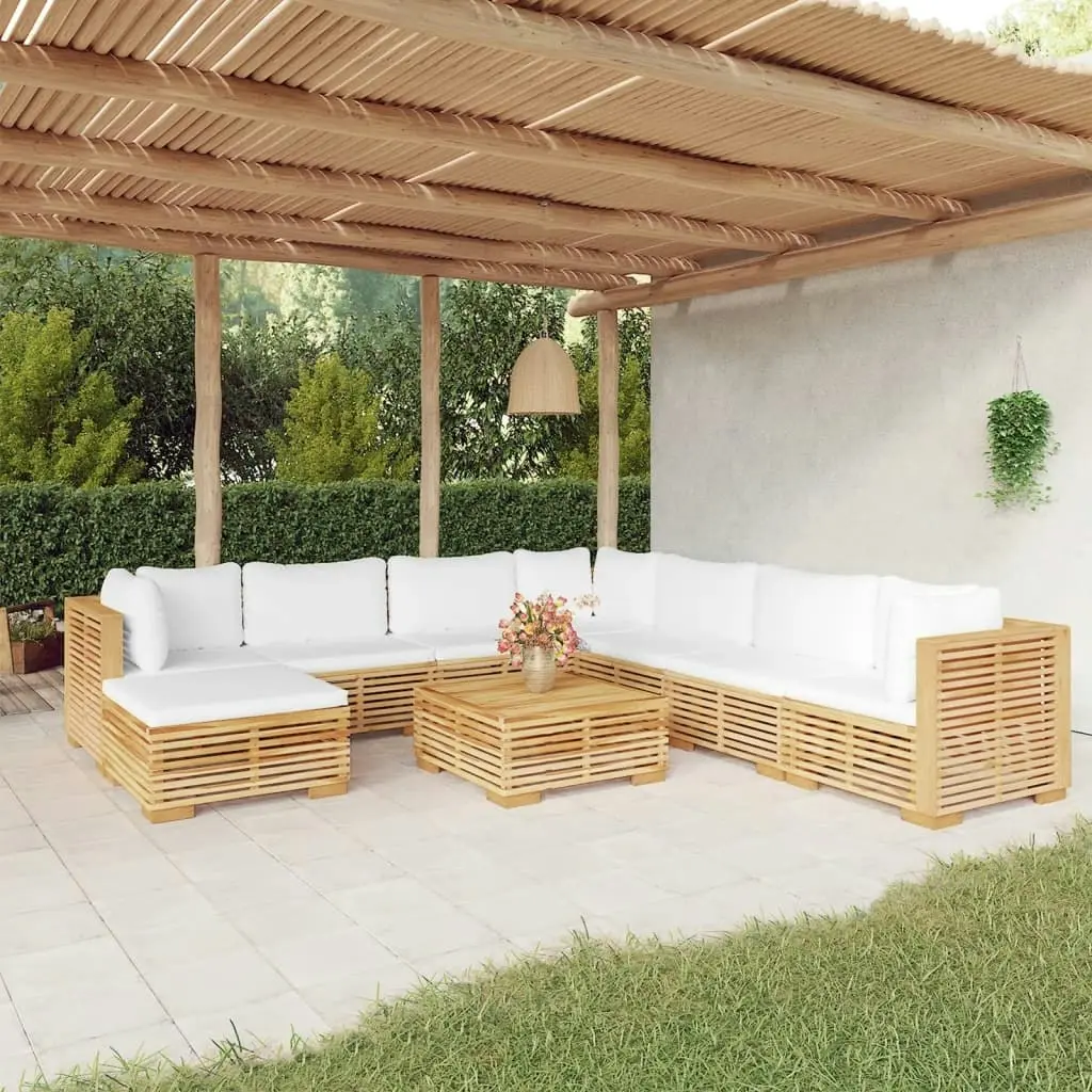 9 Piece Garden Lounge Set with Cushions Solid Teak Wood 3100889