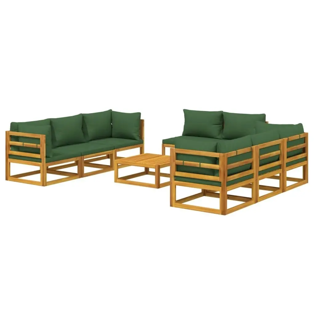 9 Piece Garden Lounge Set with Green Cushions Solid Wood 3155318