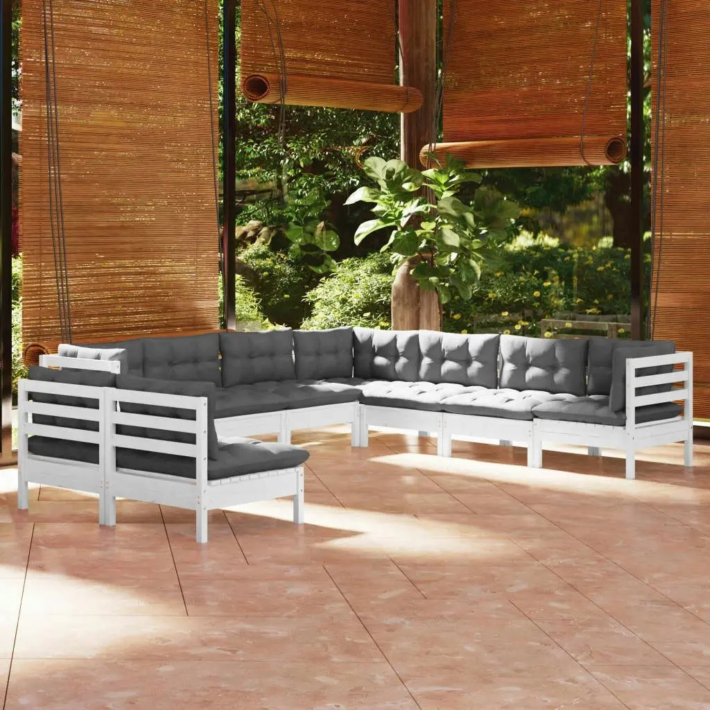 9 Piece Garden Lounge Set with Cushions White Solid Pinewood 3096828