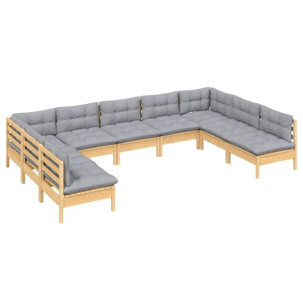 9 Piece Garden Lounge Set with Grey Cushions Solid Pinewood 3097174