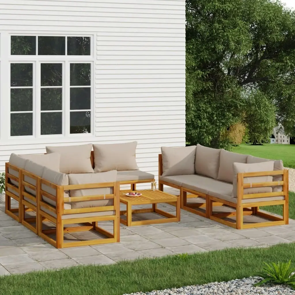 9 Piece Garden Lounge Set with Taupe Cushions Solid Wood 3155256