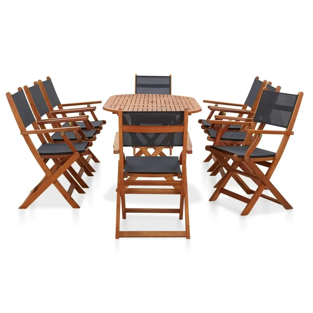 9 Piece Outdoor Dining Set Solid Eucalyptus Wood and Textilene 278914