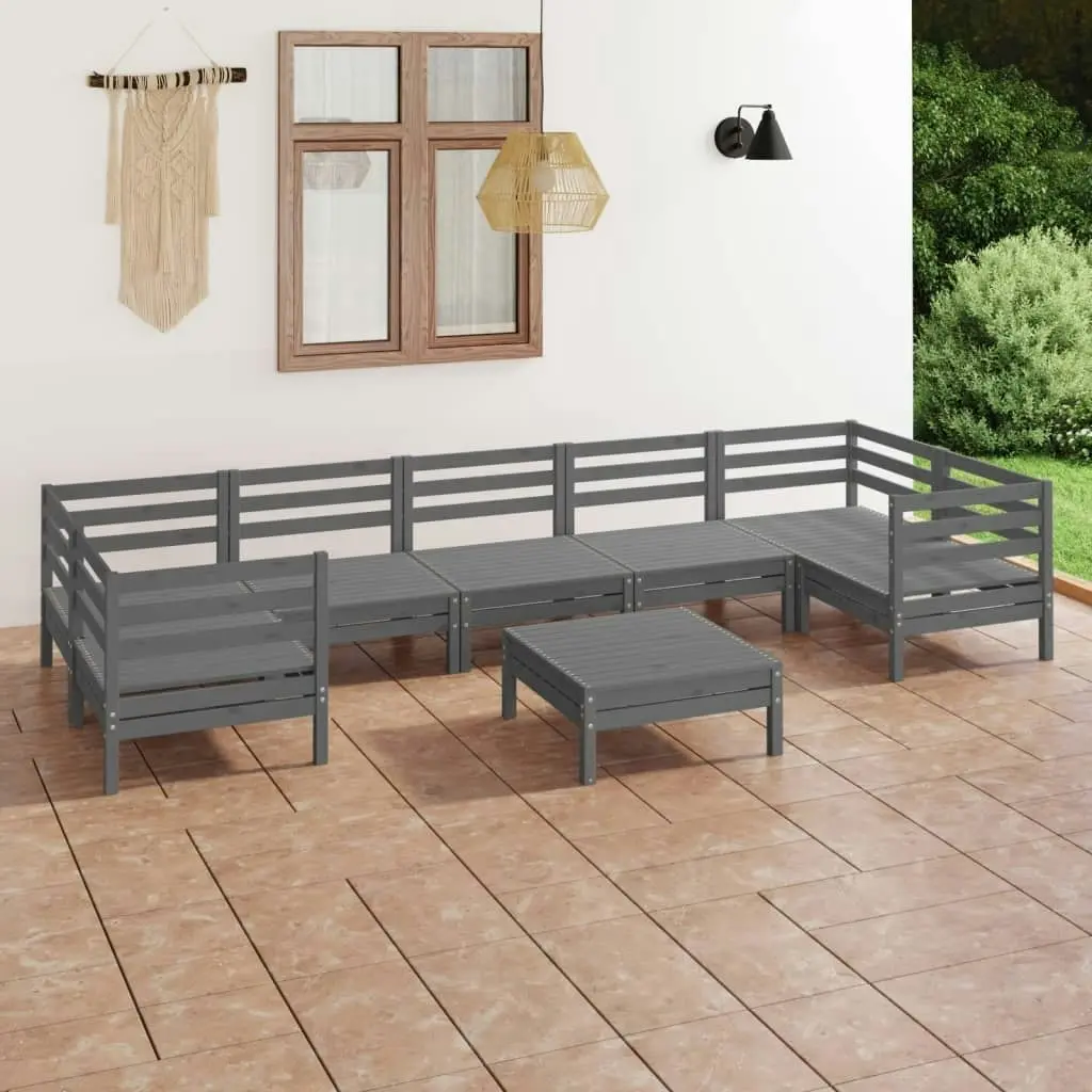 8 Piece Garden Lounge Set Grey Solid Pinewood 3083531