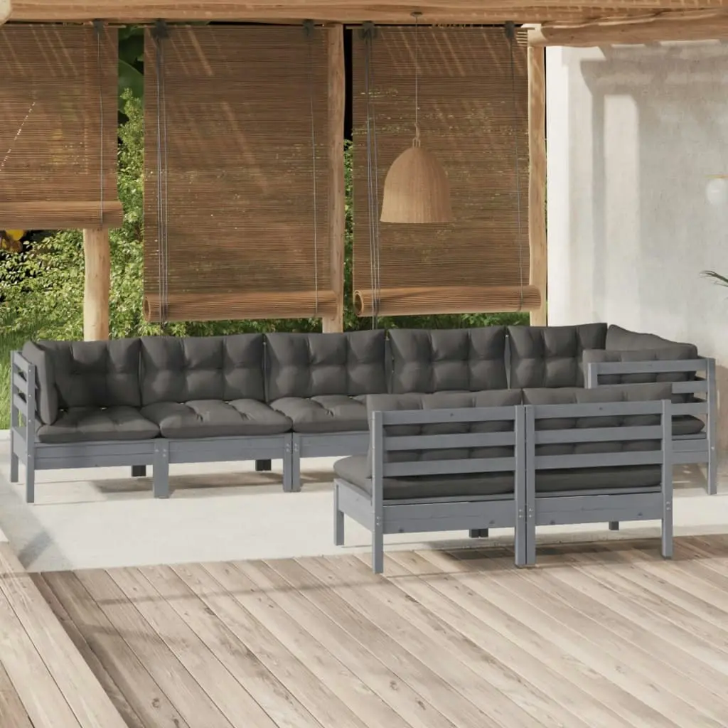 8 Piece Garden Lounge Set with Cushions Grey Solid Pinewood 3096456