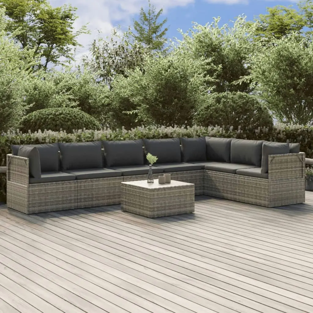 8 Piece Garden Lounge Set with Cushions Grey Poly Rattan 3157404