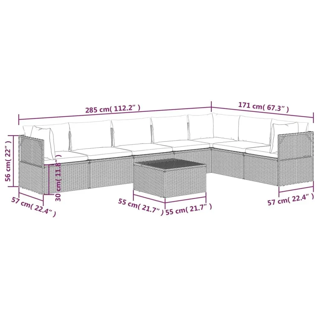 8 Piece Garden Lounge Set with Cushions Grey Poly Rattan 3157404