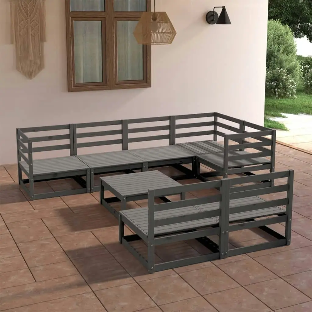 8 Piece Garden Lounge Set Grey Solid Pinewood 3075651