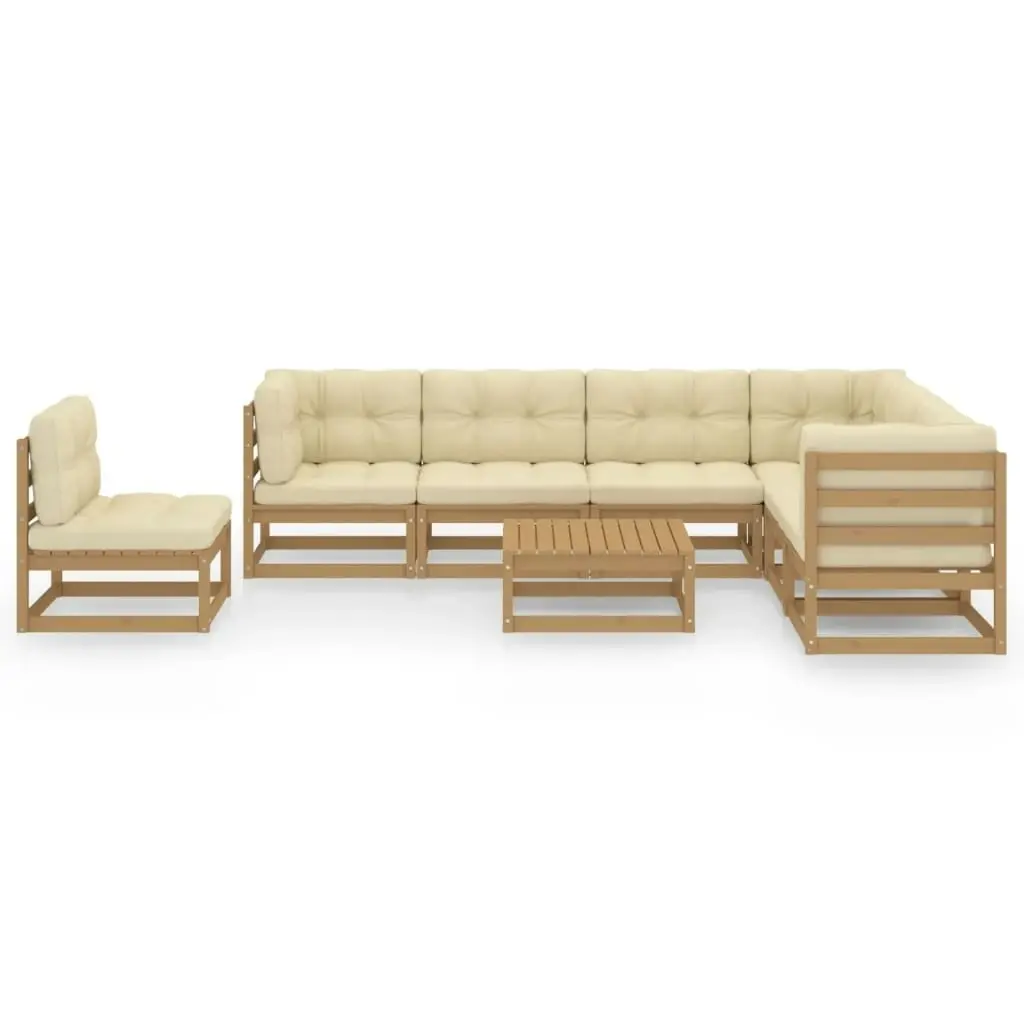 8 Piece Garden Lounge Set & Cushions Honey Brown Solid Pinewood 3076822