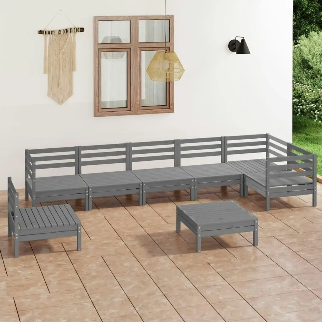 8 Piece Garden Lounge Set Solid Pinewood Grey 3082744