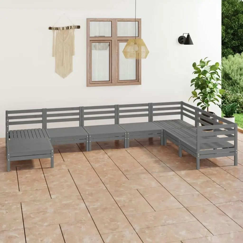 8 Piece Garden Lounge Set Solid Pinewood Grey 3082986