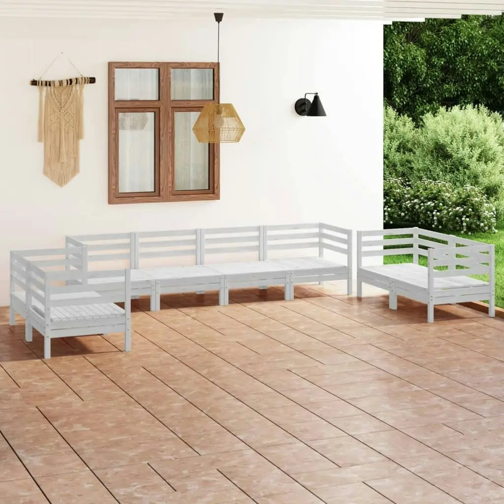 8 Piece Garden Lounge Set White Solid Pinewood 3082603