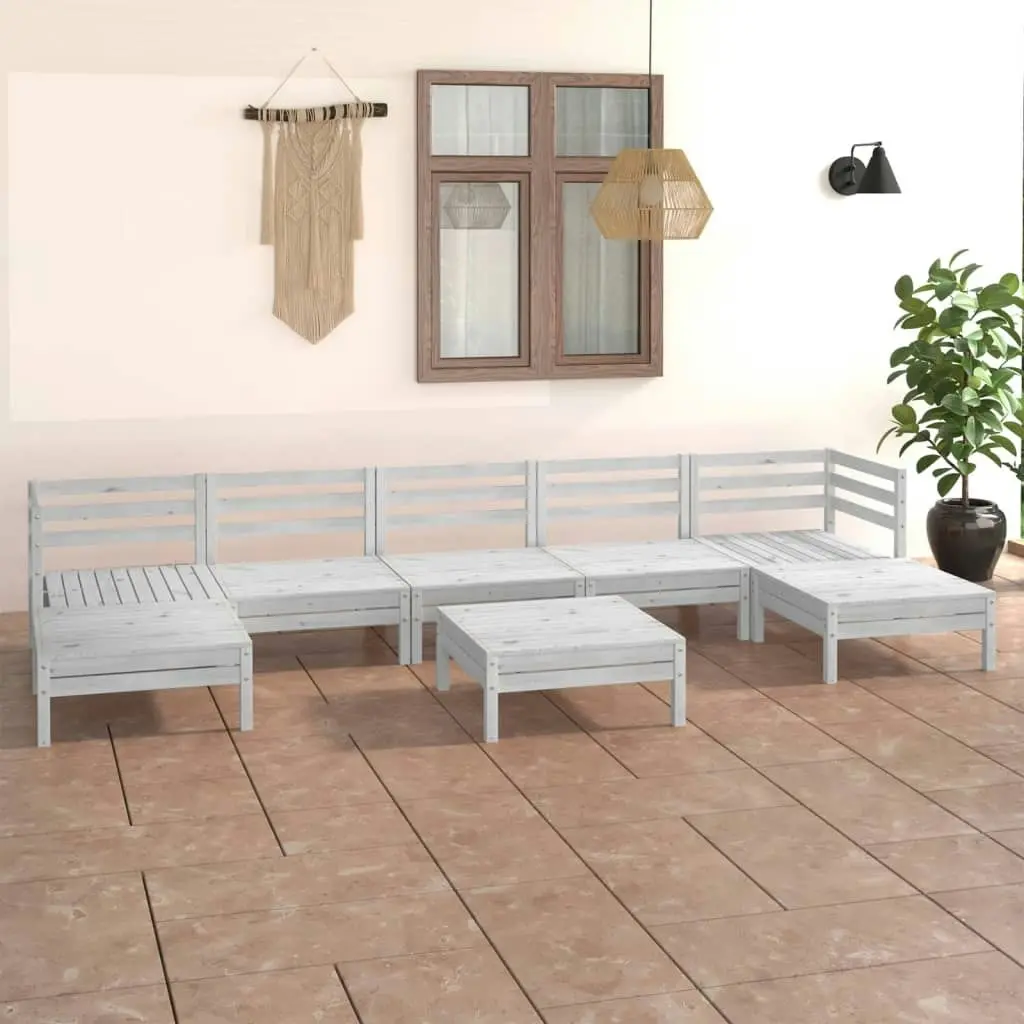 8 Piece Garden Lounge Set White Solid Pinewood 3083350