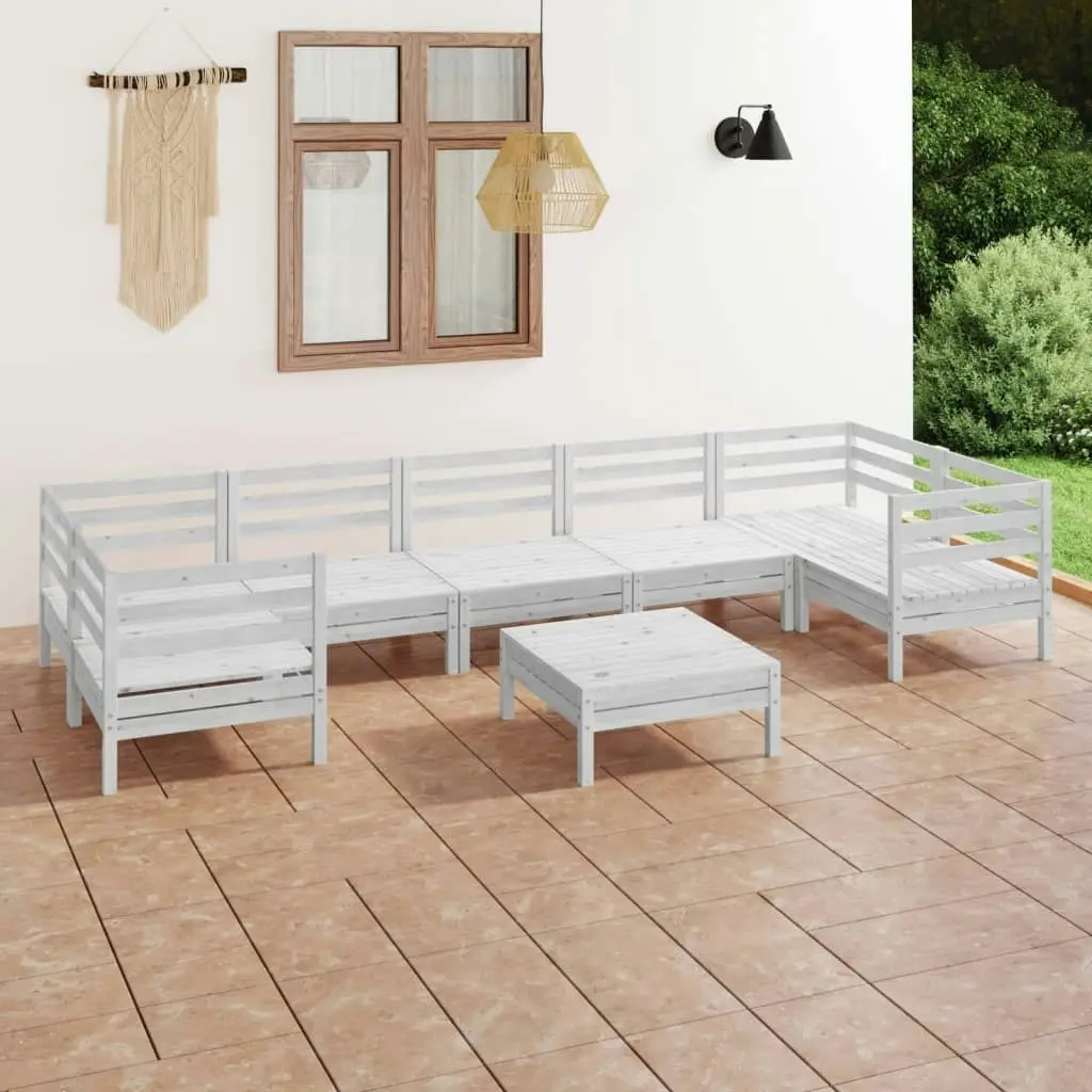 8 Piece Garden Lounge Set White Solid Pinewood 3083530