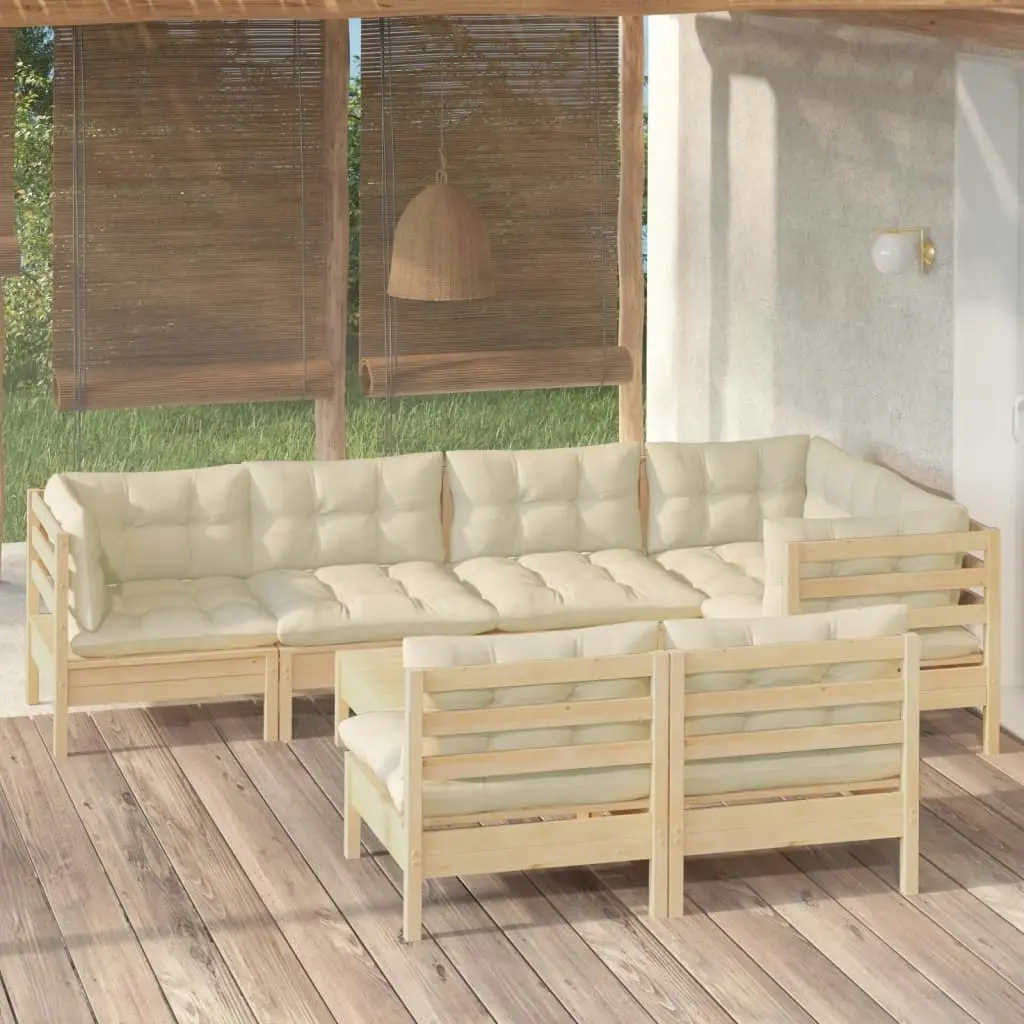 8 Piece Garden Lounge Set with Cream Cushions Solid Pinewood 3096448